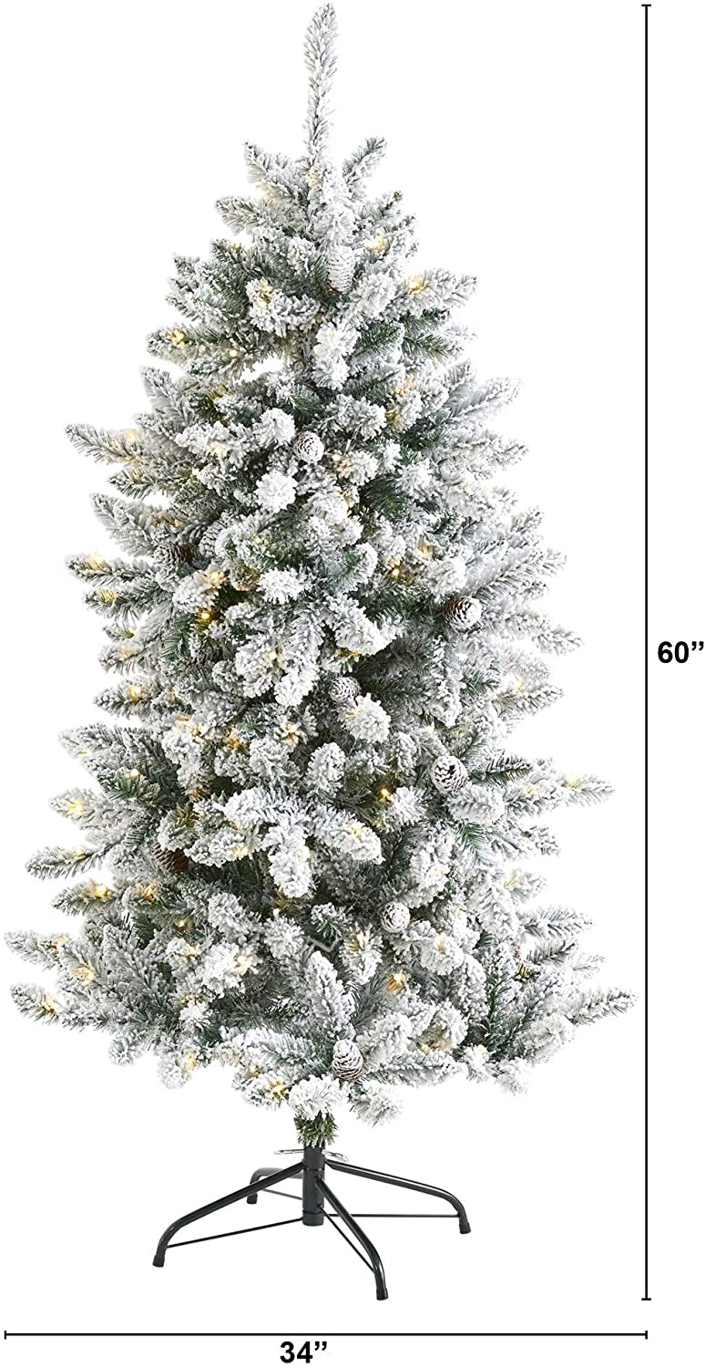 5' Flocked Fir Christmas Tree Clear Lights Green - Diamond Home USA