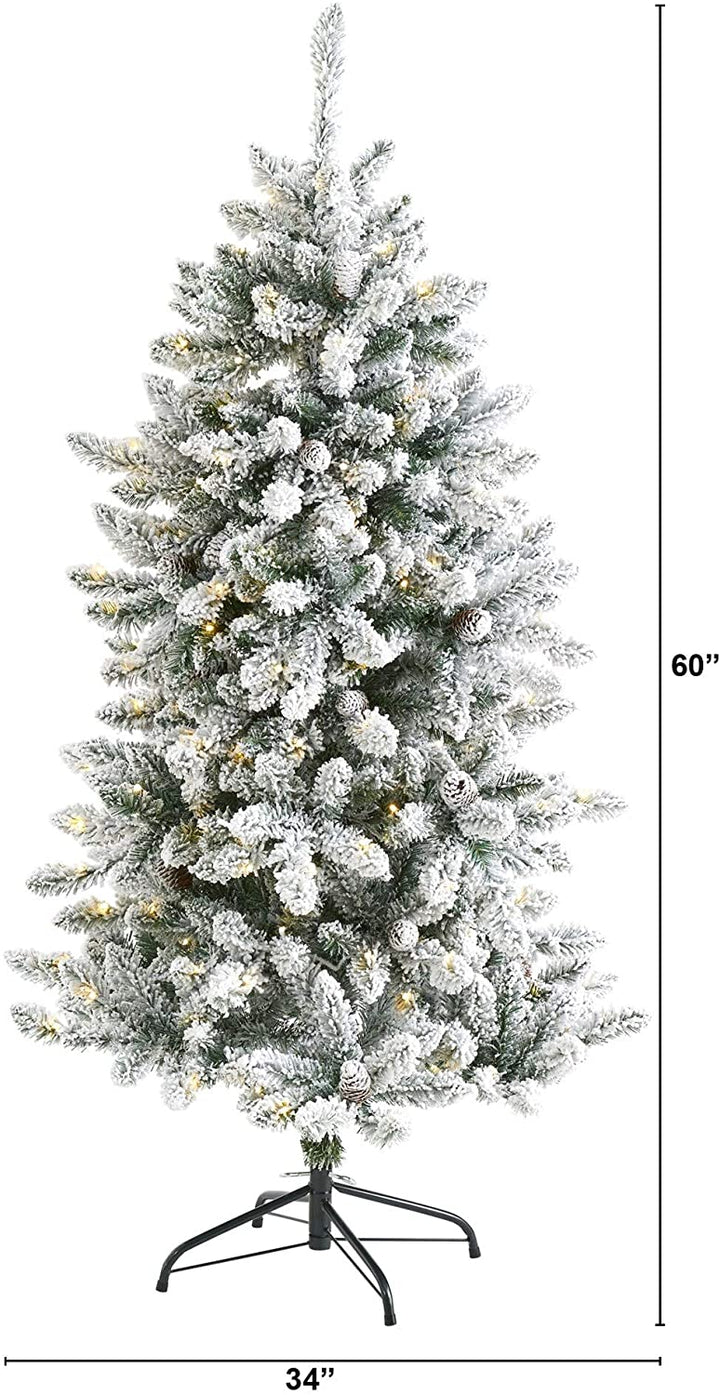 5' Flocked Fir Christmas Tree Clear Lights Green - Diamond Home USA