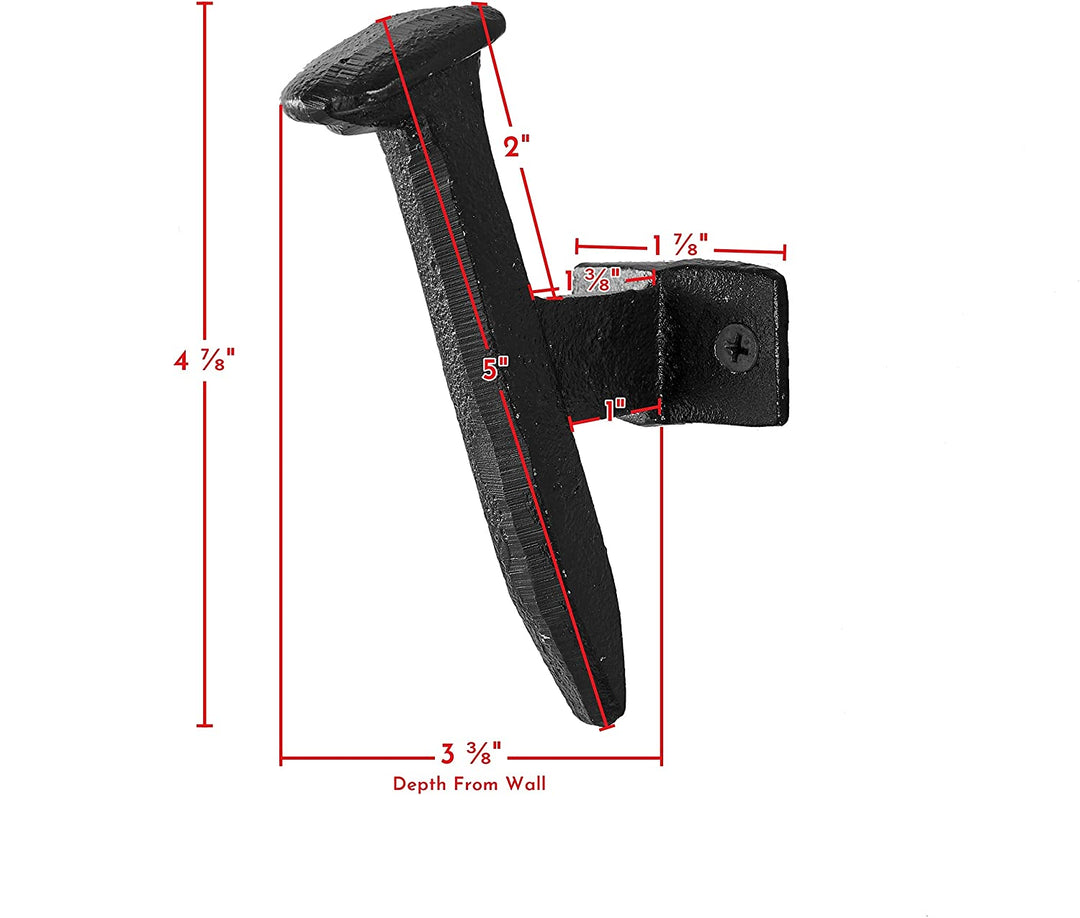 Cast Iron Industrial Railway Nail Decorative Wall Hooks Set 6 Black Modern Contemporary Matte Includes Hardware - Diamond Home USA