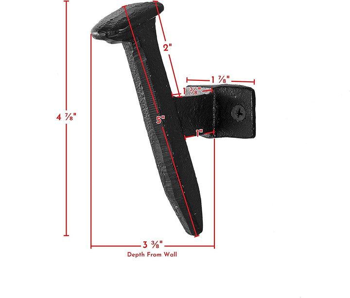 Cast Iron Industrial Railway Nail Decorative Wall Hooks Set 6 Black Modern Contemporary Matte Includes Hardware - Diamond Home USA