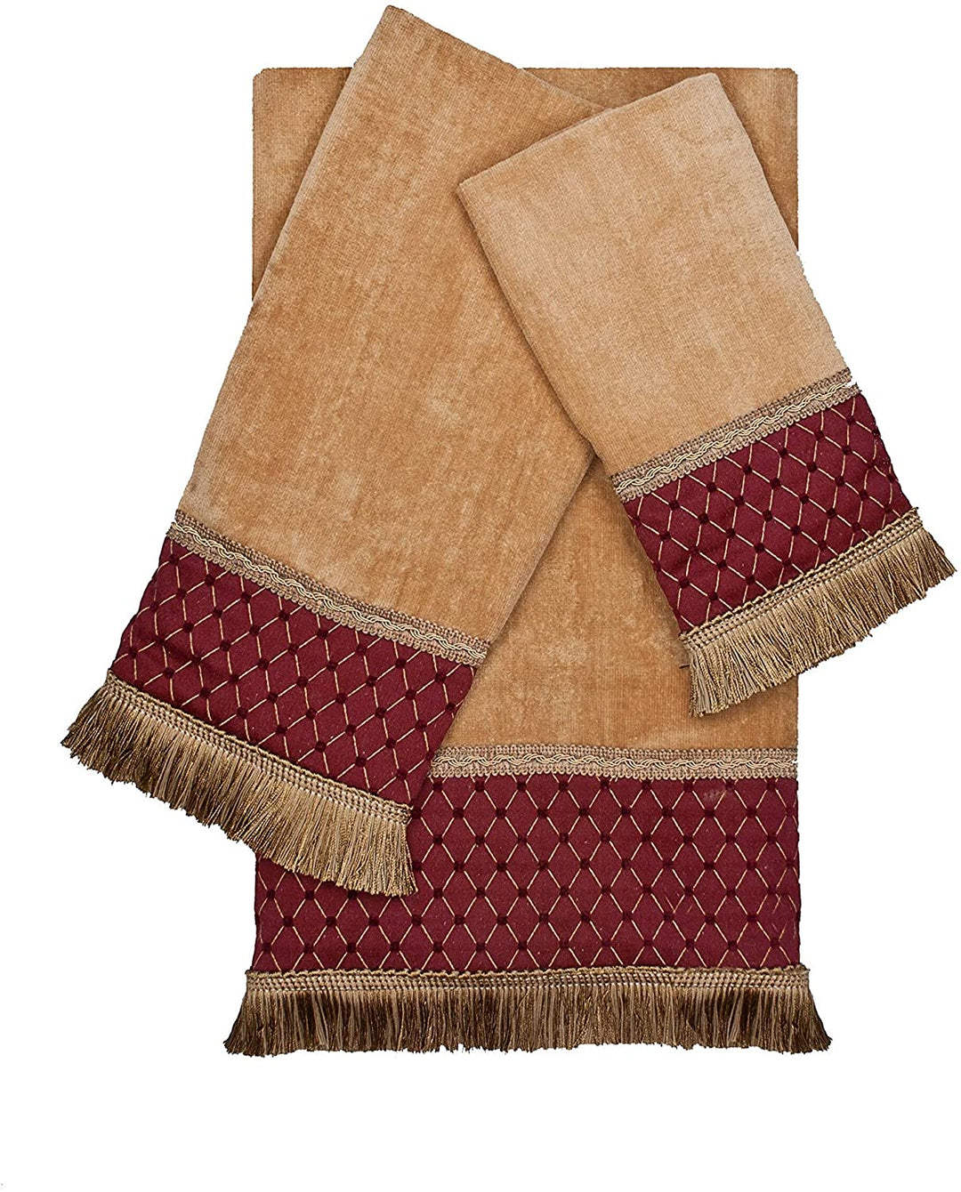 Gold 3 Piece Decorative Embellished Towel Set Red Animal