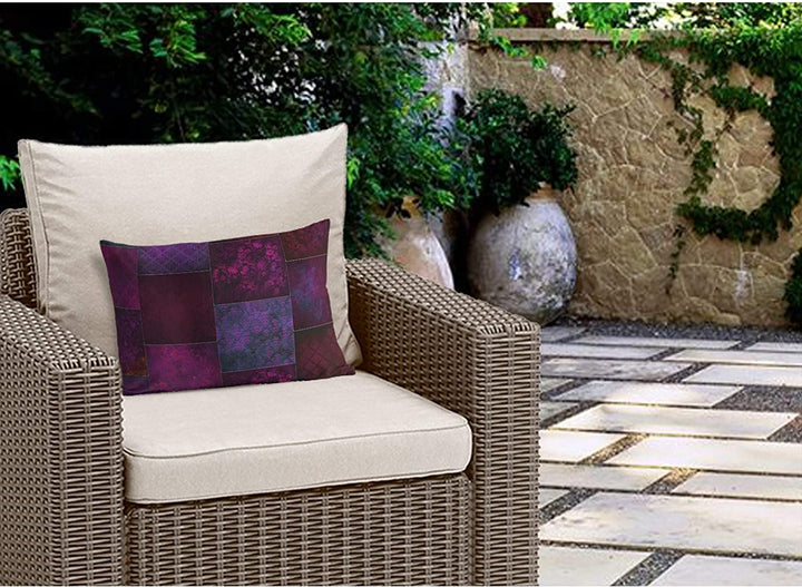 MISC Bohemian Patchwork Wine Purple Indoor|Outdoor Lumbar Pillow by Designs 20x14 Purple Patchwork Bohemian Eclectic Polyester Removable Cover