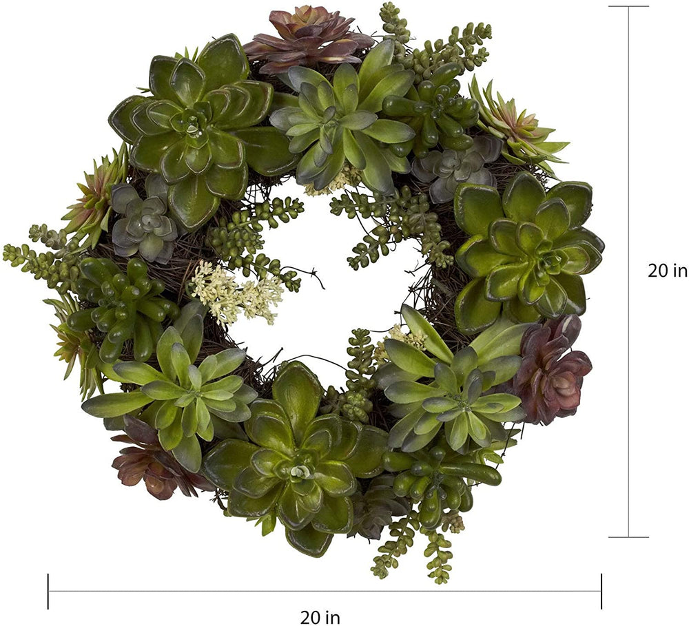 Round 20 inch Succulent Wreath Green Rustic Polyester - Diamond Home USA