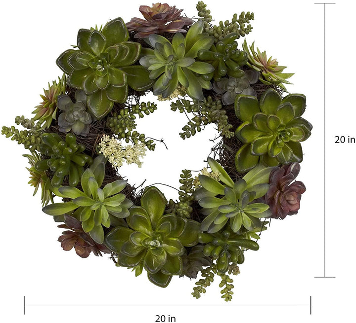 Round 20 inch Succulent Wreath Green Rustic Polyester - Diamond Home USA