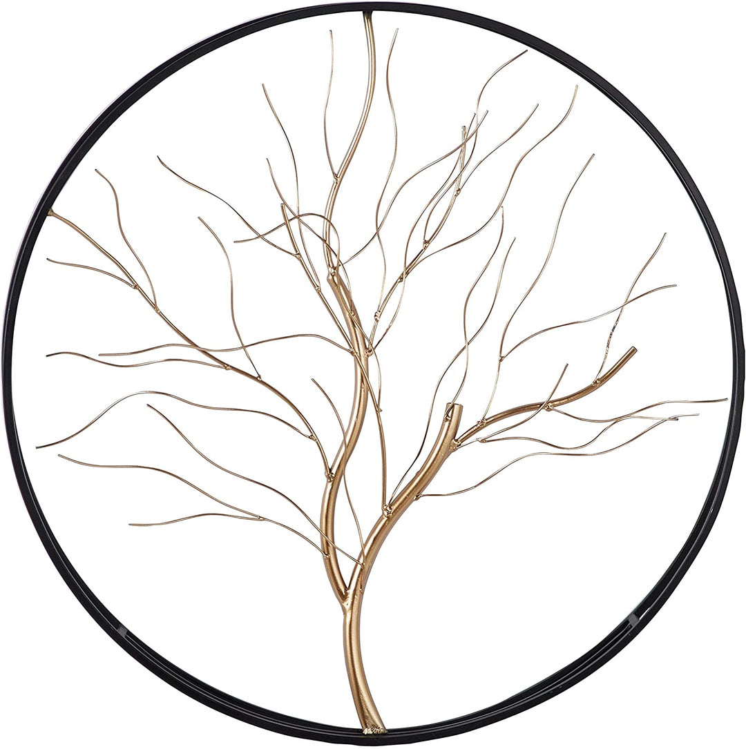 Large Round Glam Metal Wall W Black Frame Tree Art 26" d Gold - Diamond Home USA