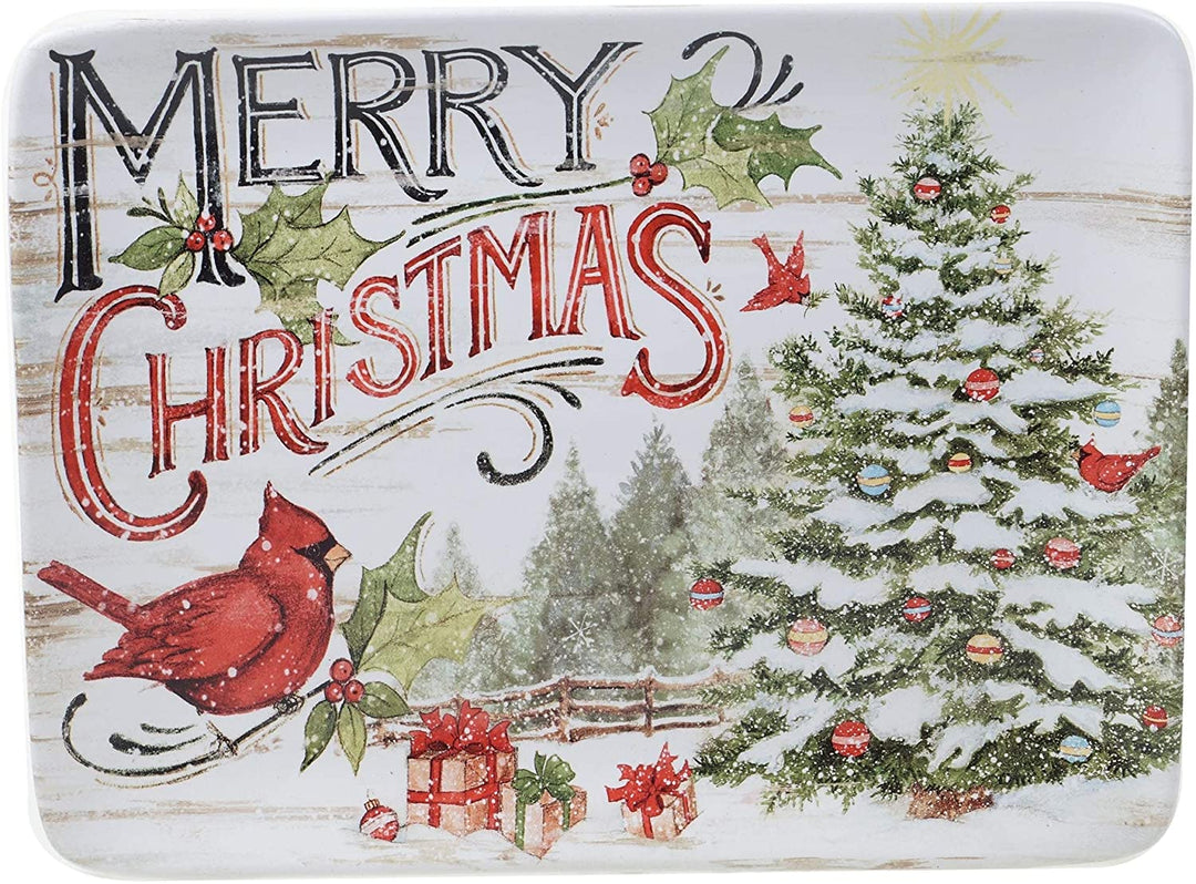 Christmas Rectangular Platter Green Color Red Floral