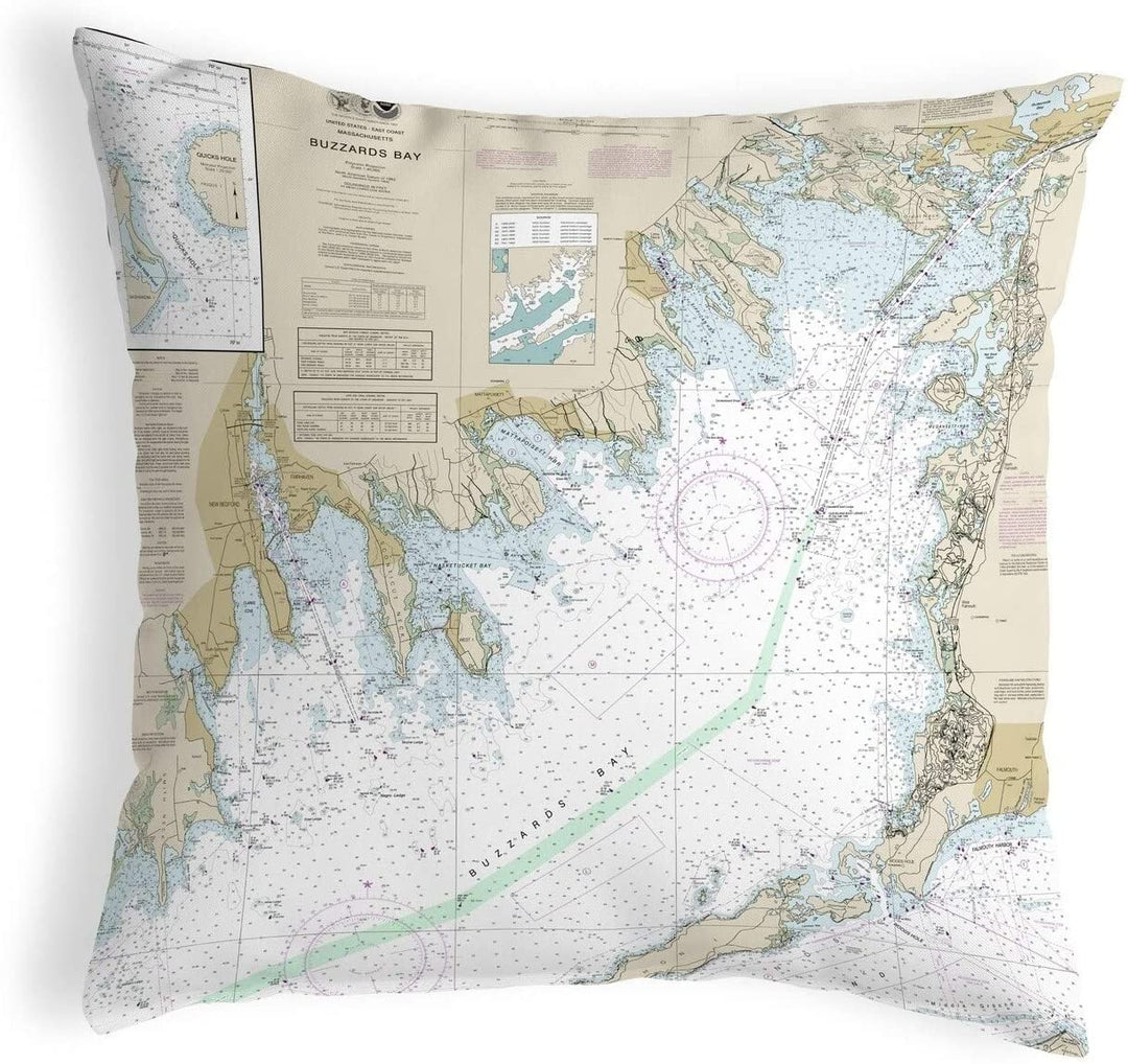 Ma Nautical Map Noncorded Pillow 12x12 Color Graphic Coastal