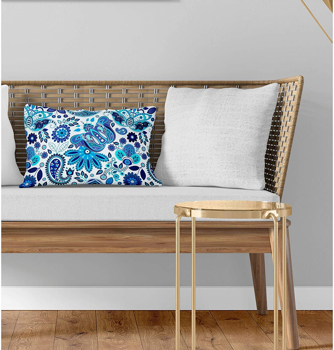 Lumbar Pillow Blue Floral Modern Contemporary Polyester Single Removable Cover - Diamond Home USA
