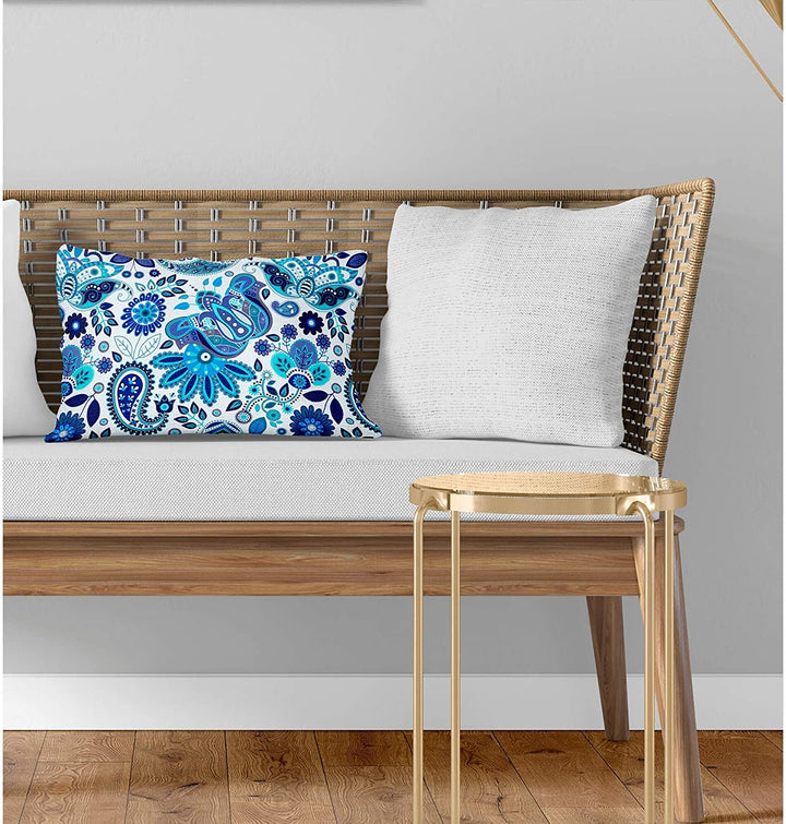 Lumbar Pillow Blue Floral Modern Contemporary Polyester Single Removable Cover - Diamond Home USA