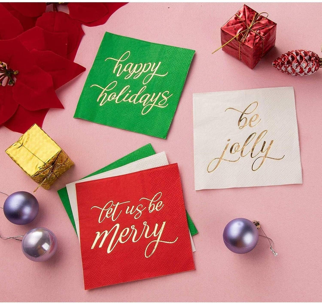 Cocktail Napkins Disposable Paper Christmas Holidays Dinner Color - Diamond Home USA