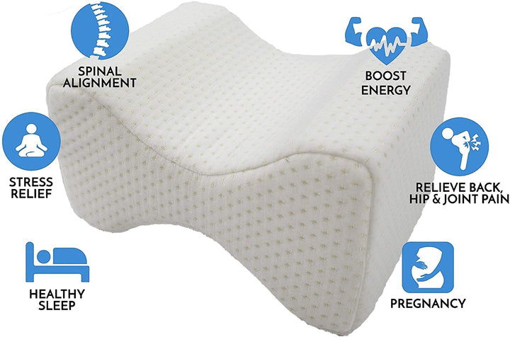 Knee Memory Foam Pillow Ergonomic Wedge Lumbar Alignment Side White