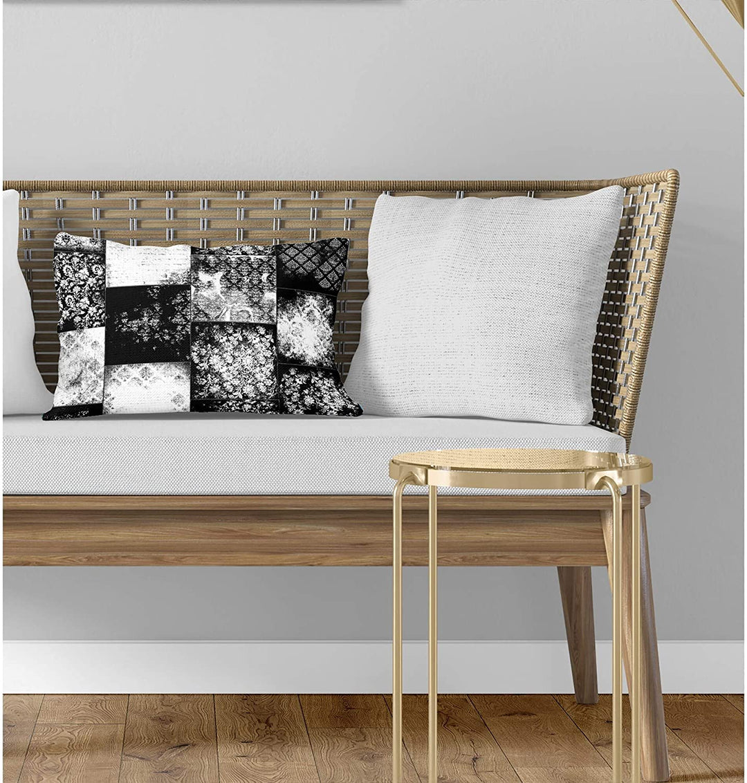 Eclectic Bohemian Patchwork Black White Lumbar Pillow Black Geometric Bohemian Eclectic Polyester Single Removable Cover - Diamond Home USA