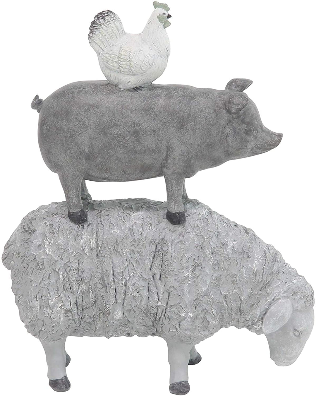 Jartop Rustic Polystone Stacked Sheep Pig Hen Sculpture Grey