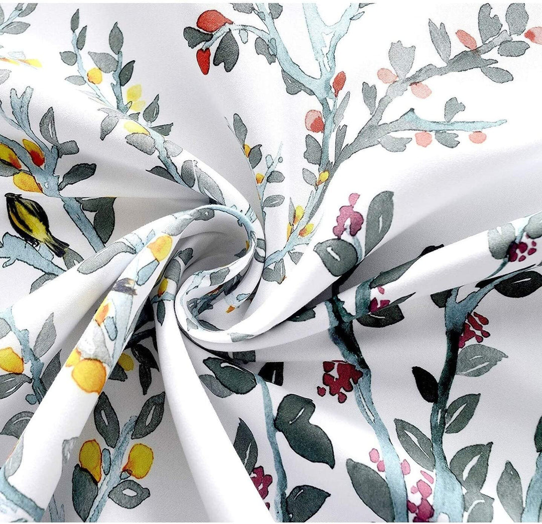 Watercolor Flower/Floral/Branch Botanical Lined Thermal Insulated Energy Saving Window Curtain Valance Green Color White Floral Mid Century Modern