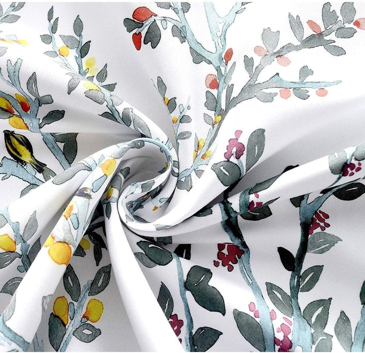 Watercolor Flower/Floral/Branch Botanical Lined Thermal Insulated Energy Saving Window Curtain Valance Green Color White Floral Mid Century Modern