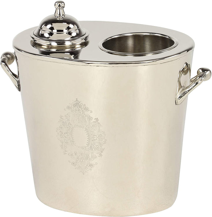 Traditional Large Oval Silver Metal Wine Cooler Handles 11 X 7 10 Stainless Steel - Diamond Home USA