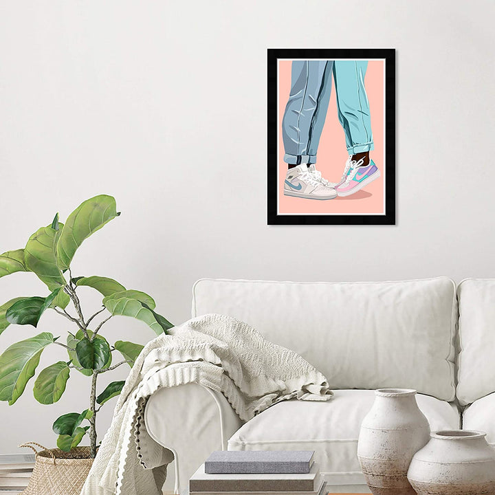 Sneaker Couple' Fashion Glam Wall Art Framed Shoes Pink Blue