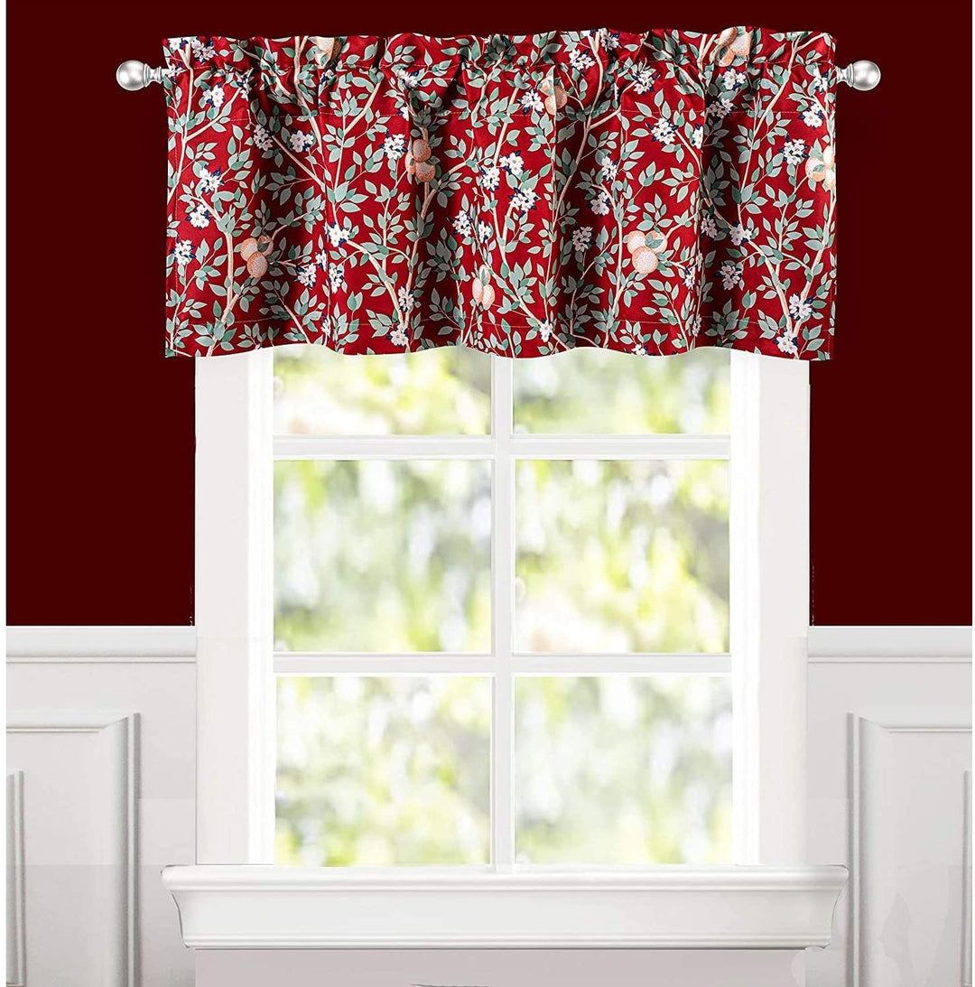 Flowers Leaves Botanical Classic Pattern Blackout Thermal Insulated Window Curtain Valance Rod Pocket 52 X 18 Red Floral Mid Century Modern - Diamond Home USA