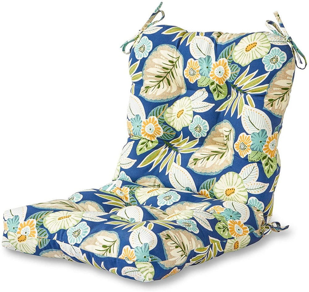Crescent 21 inch X 42 inch Outdoor Seat/Back Chair Cushion Blue Color Floral Traditional Transitional Polyester Fade Resistant Uv Water