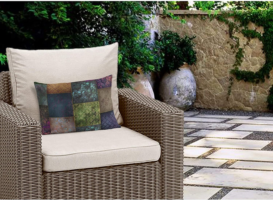 Bohemian Patchwork Boho Indoor|Outdoor Lumbar Pillow by Designs 20x14 Purple Patchwork Bohemian Eclectic Polyester Removable Cover