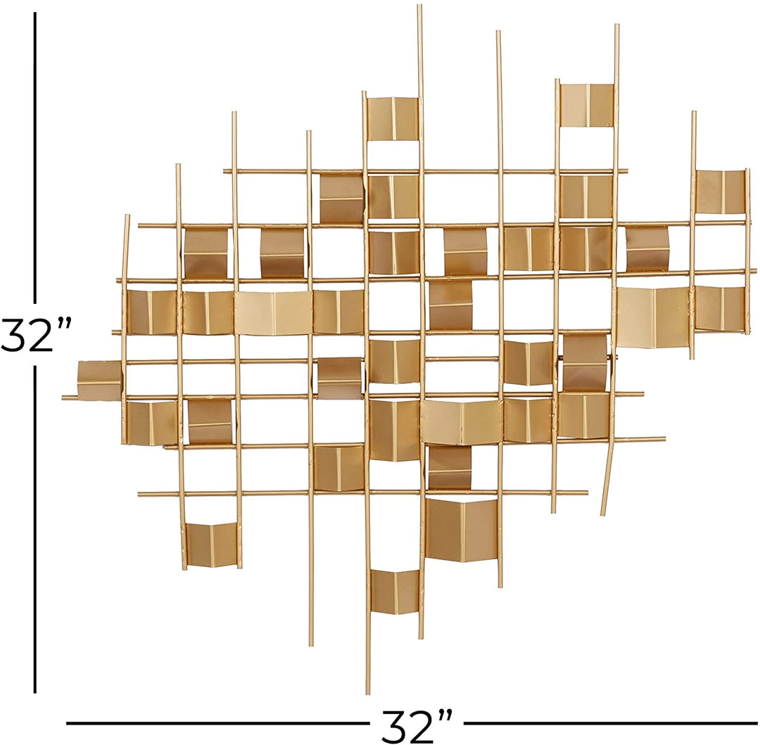 Abstract Angled Gold Metal Wall 32" X Modern Contemporary - Diamond Home USA