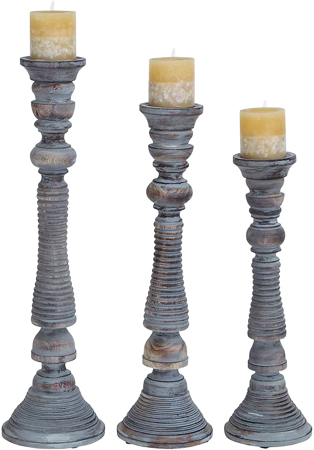 Jartop Antiqued Wooden Candle Stands (Set 3) Black Grey