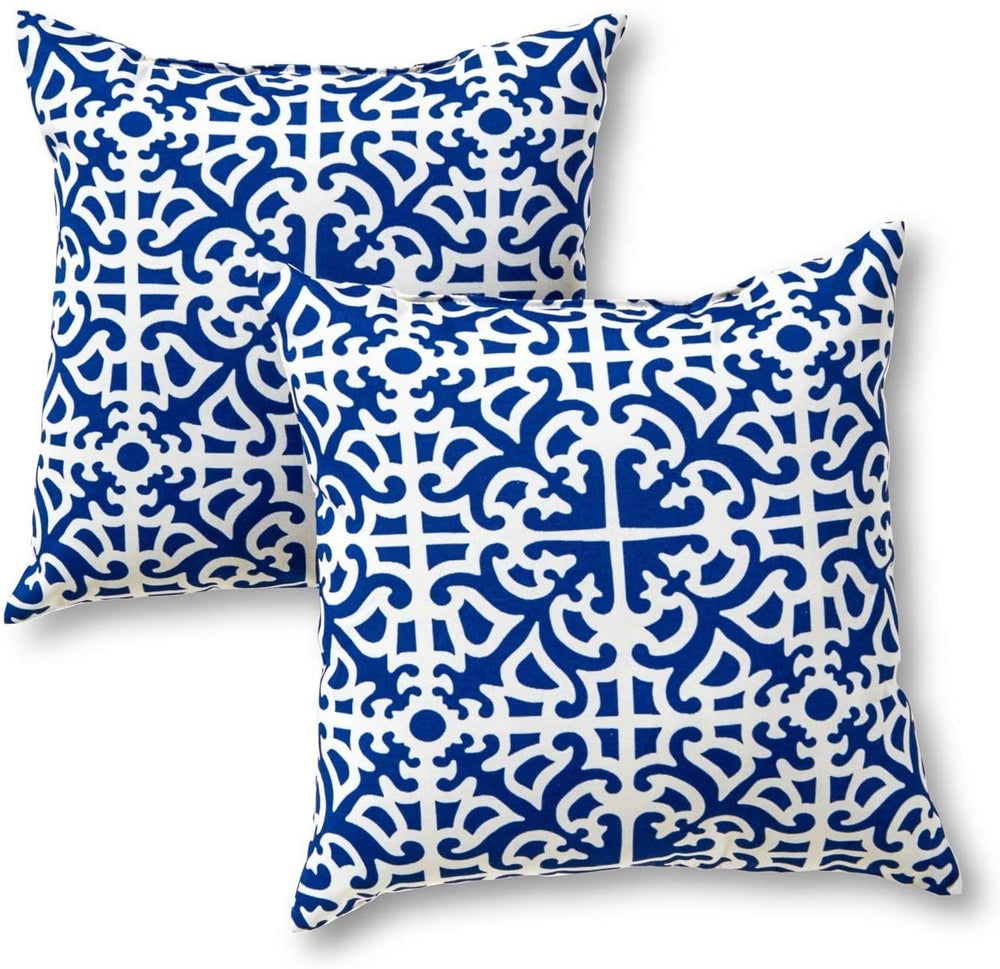 Indigo Outdoor 17 inch Accent Pillow (Set 2) 17w X 17l Red Damask Transitional Polyester Fade Resistant Uv Water