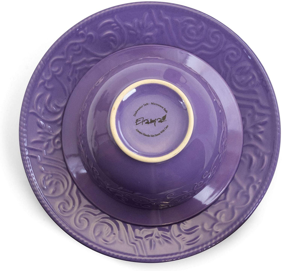 Lavender Field 16 Piece Dinnerware Set Purple Textured Casual Round Stoneware 16 Piece Microwave Safe - Diamond Home USA
