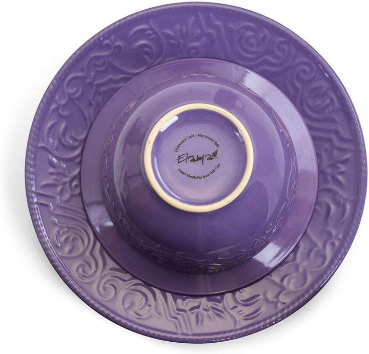 Lavender Field 16 Piece Dinnerware Set Purple Textured Casual Round Stoneware 16 Piece Microwave Safe - Diamond Home USA