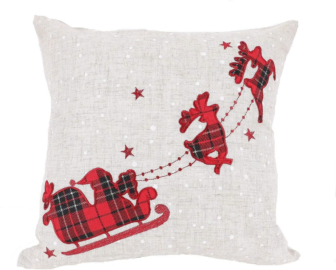 Applique Tartan Santa Sleigh Reindeers Christmas Pillow