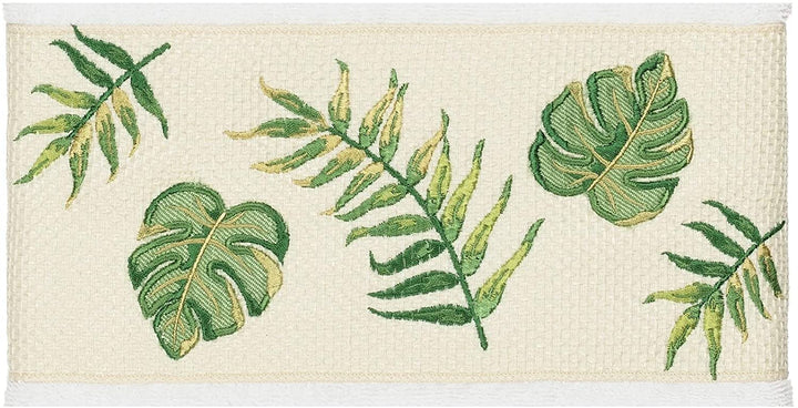 Turkish Cotton Palm Fronds Embroidered White Bath Towel Cloth - Diamond Home USA