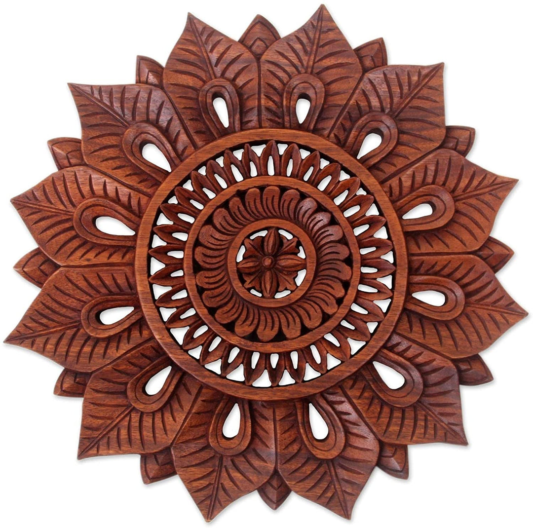 Sunflower Wood Relief Panel Brown Modern Contemporary