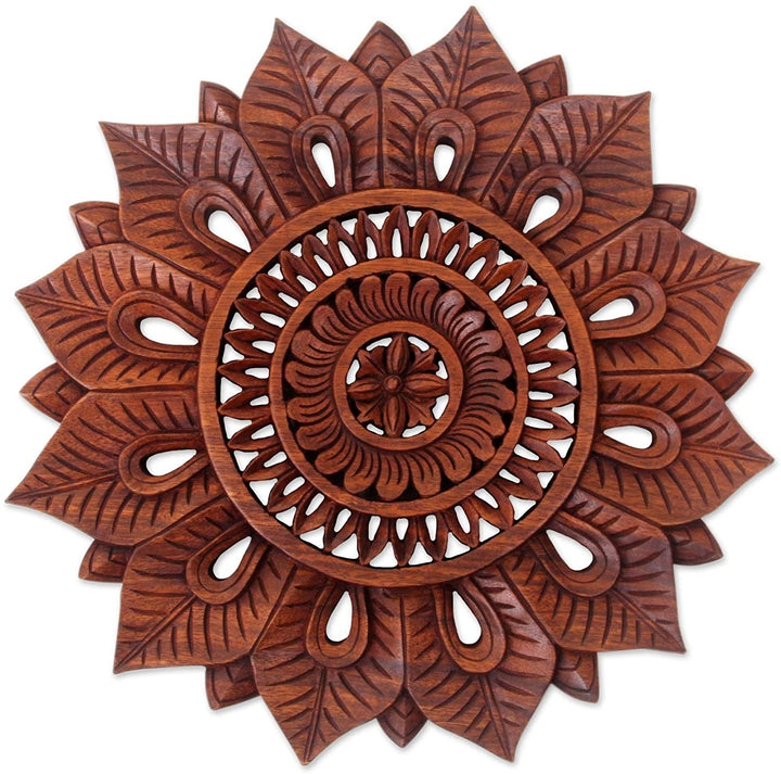 Sunflower Wood Relief Panel Brown Modern Contemporary