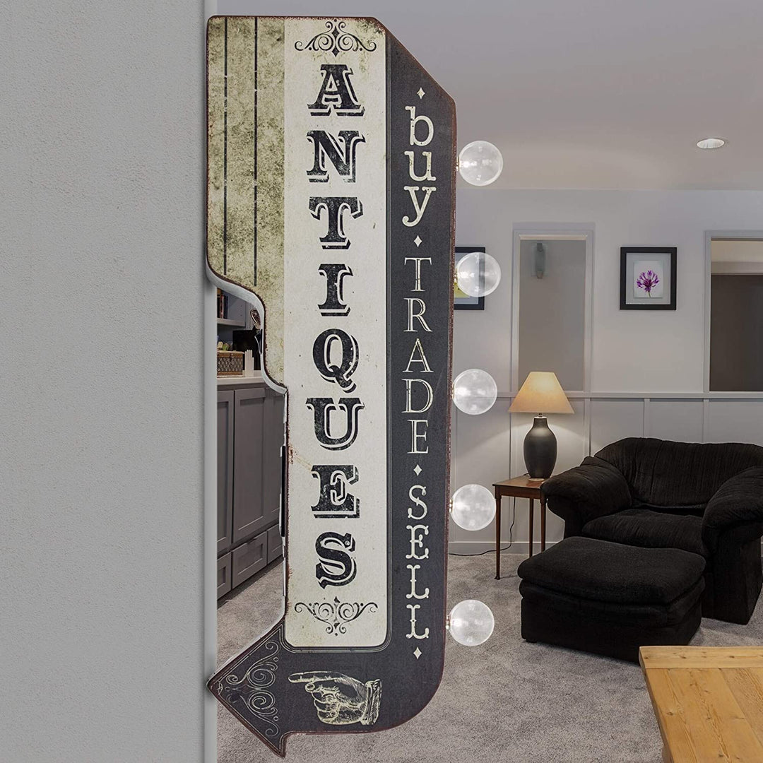 Antiques Buy Trade Sell Double Sided Off Wall Led Marquee Light Up Arrow Sign Bar Garage Man Cave N/ Black Modern Contemporary Metal - Diamond Home USA