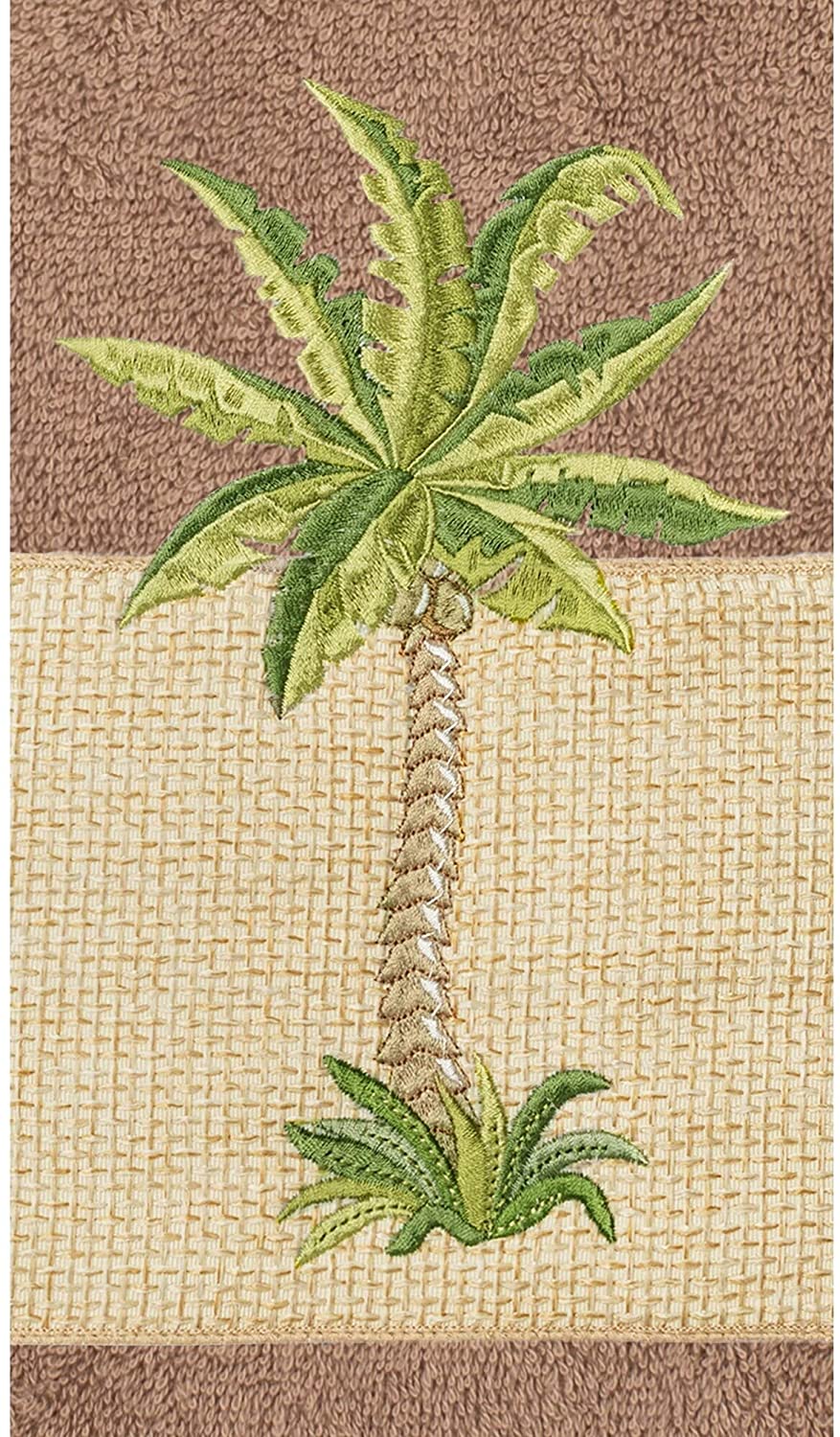 Turkish Cotton Palm Tree Embroidered Latte Brown 4 Piece Towel Set Color Block - Diamond Home USA