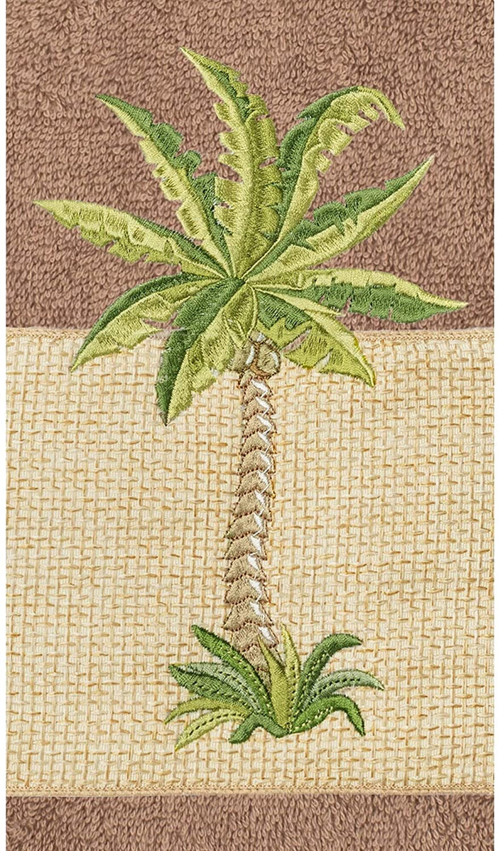 Turkish Cotton Palm Tree Embroidered Latte Brown 4 Piece Towel Set Color Block - Diamond Home USA