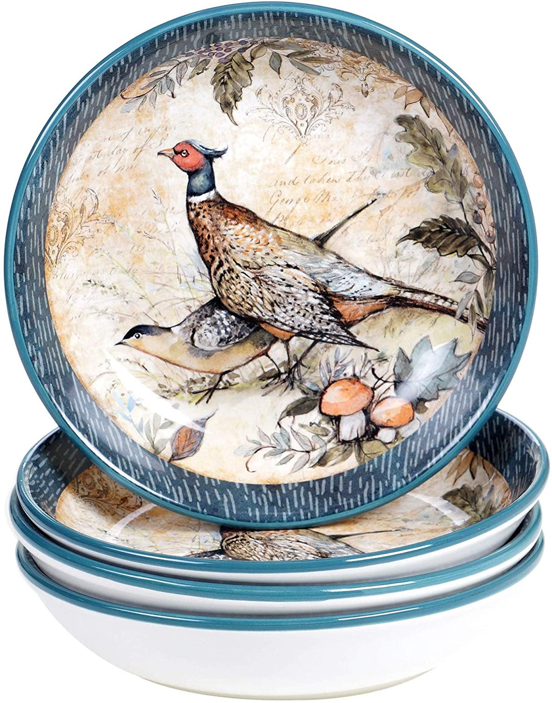Harvest Gatherings 9" Soup/Cereal Bowls (Set 4) Blue Color