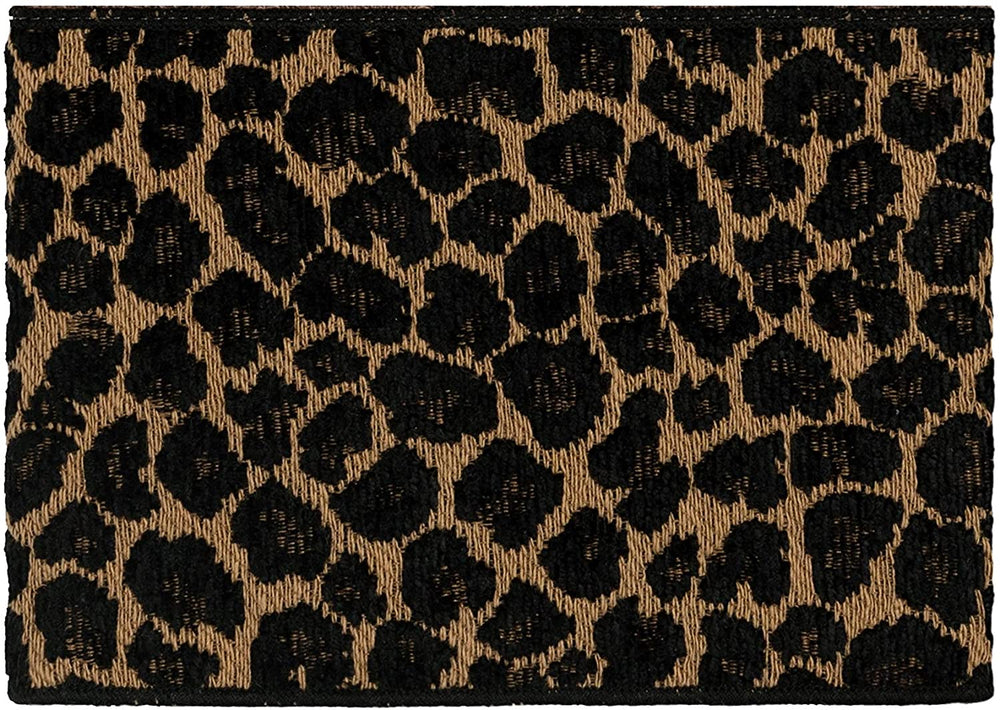 Turkish Cotton Cheetah Jacquard Trim Latte Brown 2 Piece Hand Towel Set Black Animal Border Cloth - Diamond Home USA