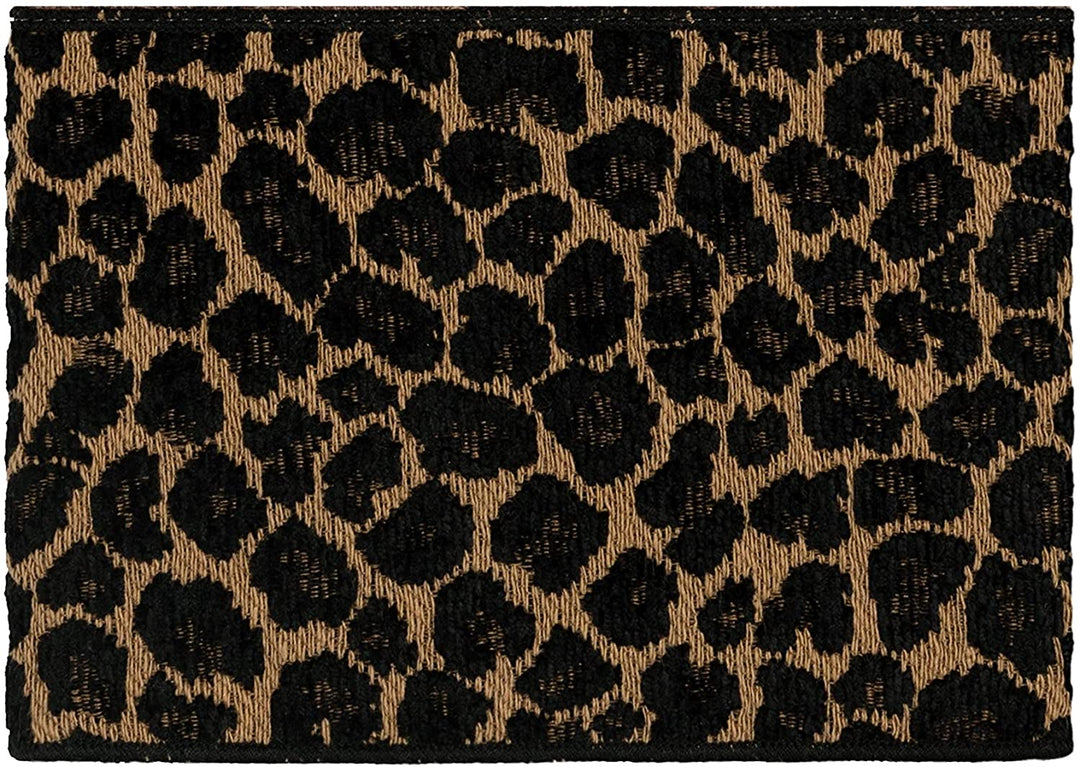 Turkish Cotton Cheetah Jacquard Trim Latte Brown 2 Piece Hand Towel Set Black Animal Border Cloth - Diamond Home USA