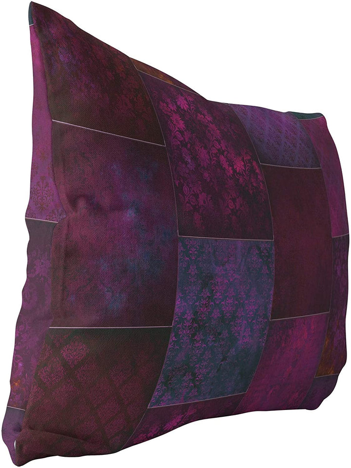 MISC Bohemian Patchwork Wine Purple Indoor|Outdoor Lumbar Pillow by Designs 20x14 Purple Patchwork Bohemian Eclectic Polyester Removable Cover