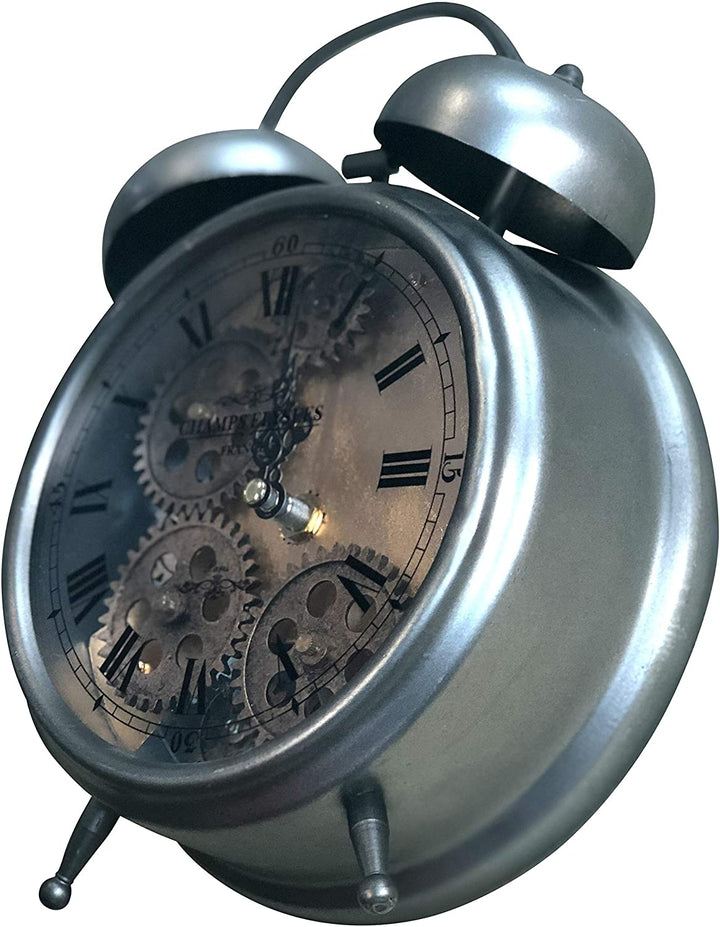 Brass Gear Ii Table Top Clock 10 X 7 5 3 Silver Gold Novelty Metal Finish Nickel Roman Numeral Display