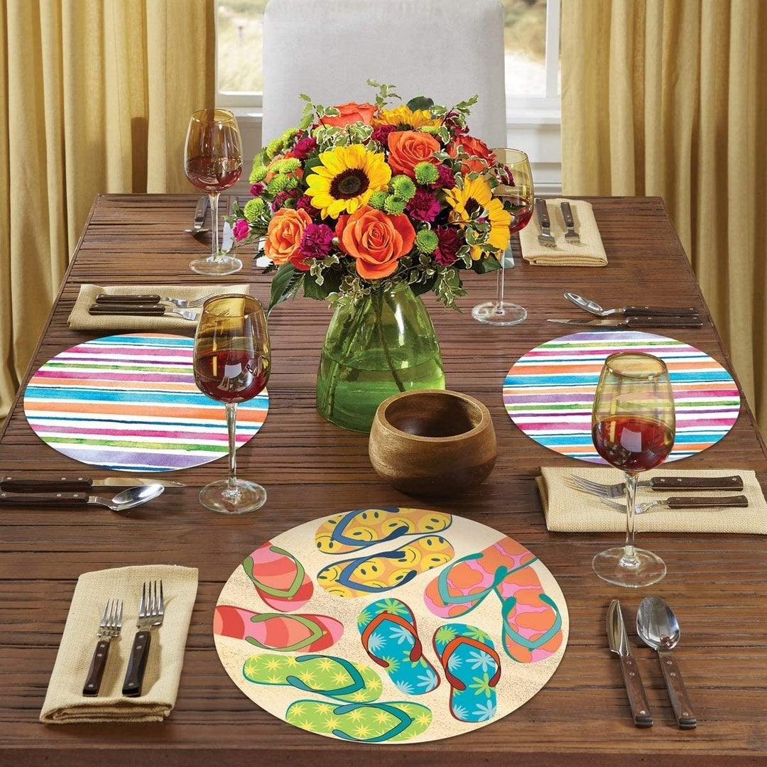 Round Wipe Clean Placemats Set 4 Summer Flip Flops Color Plastic - Diamond Home USA
