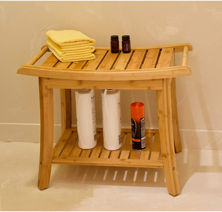 Solid Bamboo Spa Bench Natural Oriental Finish Wood