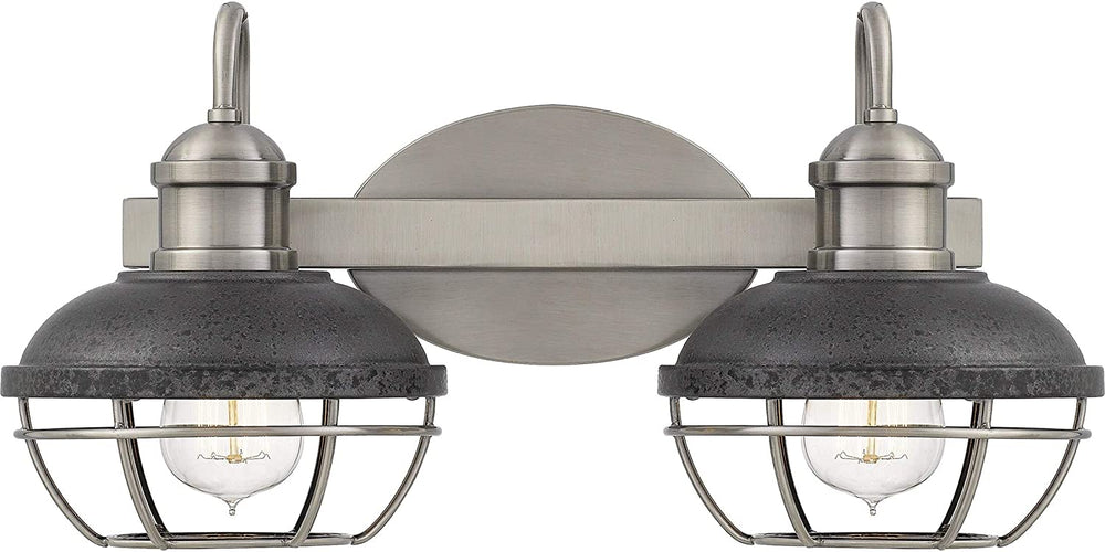 Antique Polished Nickel 2 Light Bath Light Black Silver Industrial Transitional Metal Steel Dimmable - Diamond Home USA