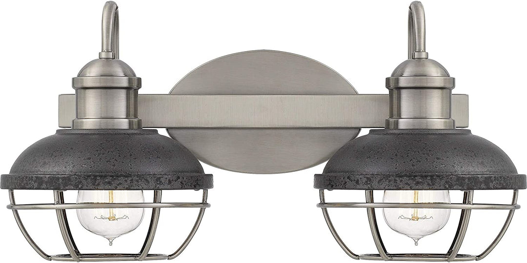 Antique Polished Nickel 2 Light Bath Light Black Silver Industrial Transitional Metal Steel Dimmable - Diamond Home USA