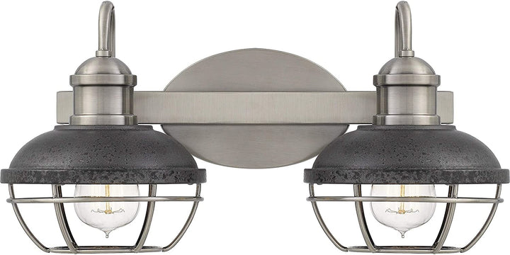 Antique Polished Nickel 2 Light Bath Light Black Silver Industrial Transitional Metal Steel Dimmable - Diamond Home USA