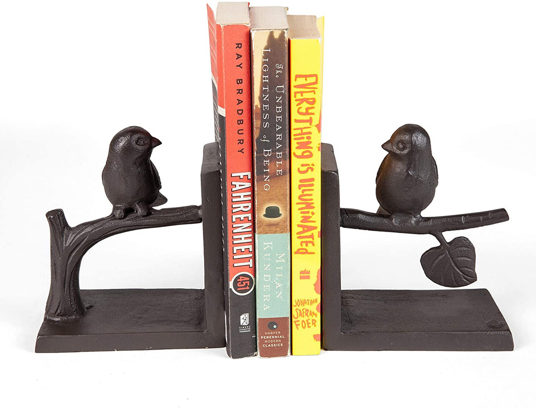 Birds Branch Cast Iron Bookend Set Brown Matte Handmade - Diamond Home USA