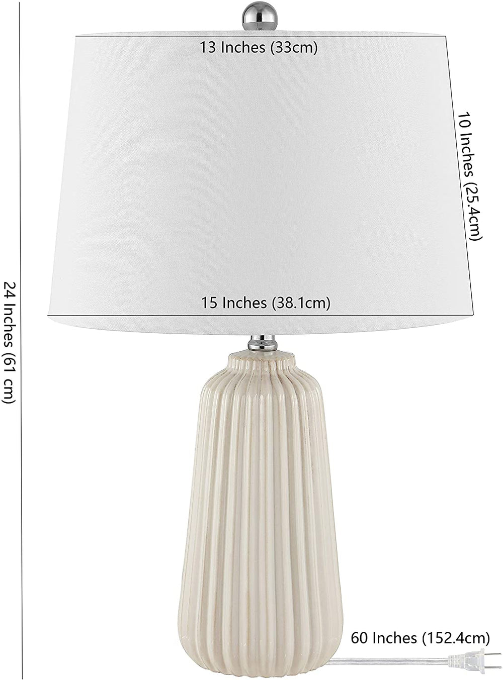 24 inch Ceramic Table Lamp 15" X 24" White Modern Contemporary Traditional Chrome Bulbs Included - Diamond Home USA