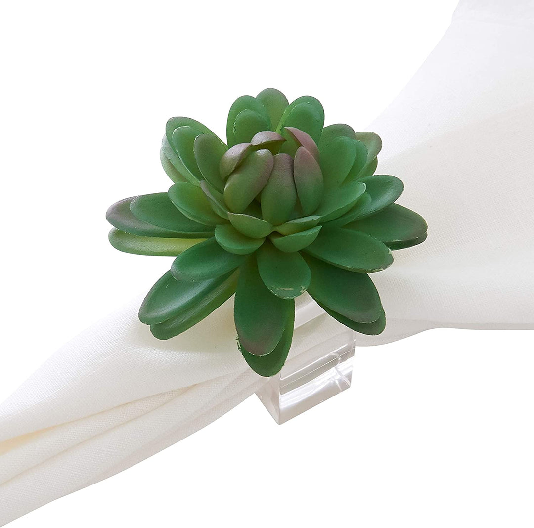 MISC Succulent Design Napkin Ring Holders (Set 4) Green Acrylic Plastic