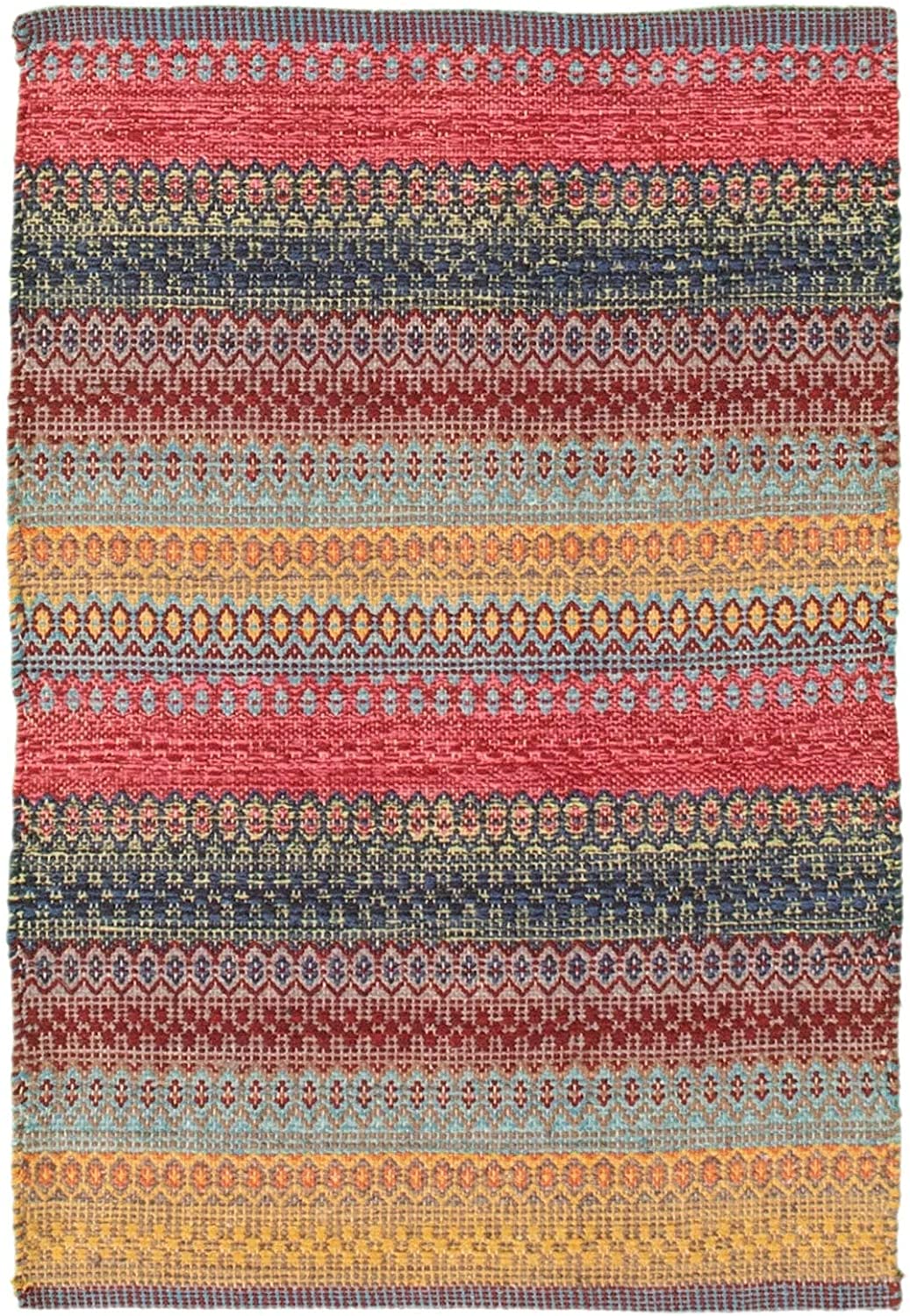 Flat Weave Bold Colorful Pink Red Wool 2'0 X 3'0 Stripe